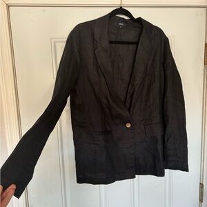 Quince Black Linen Single-Button Blazer